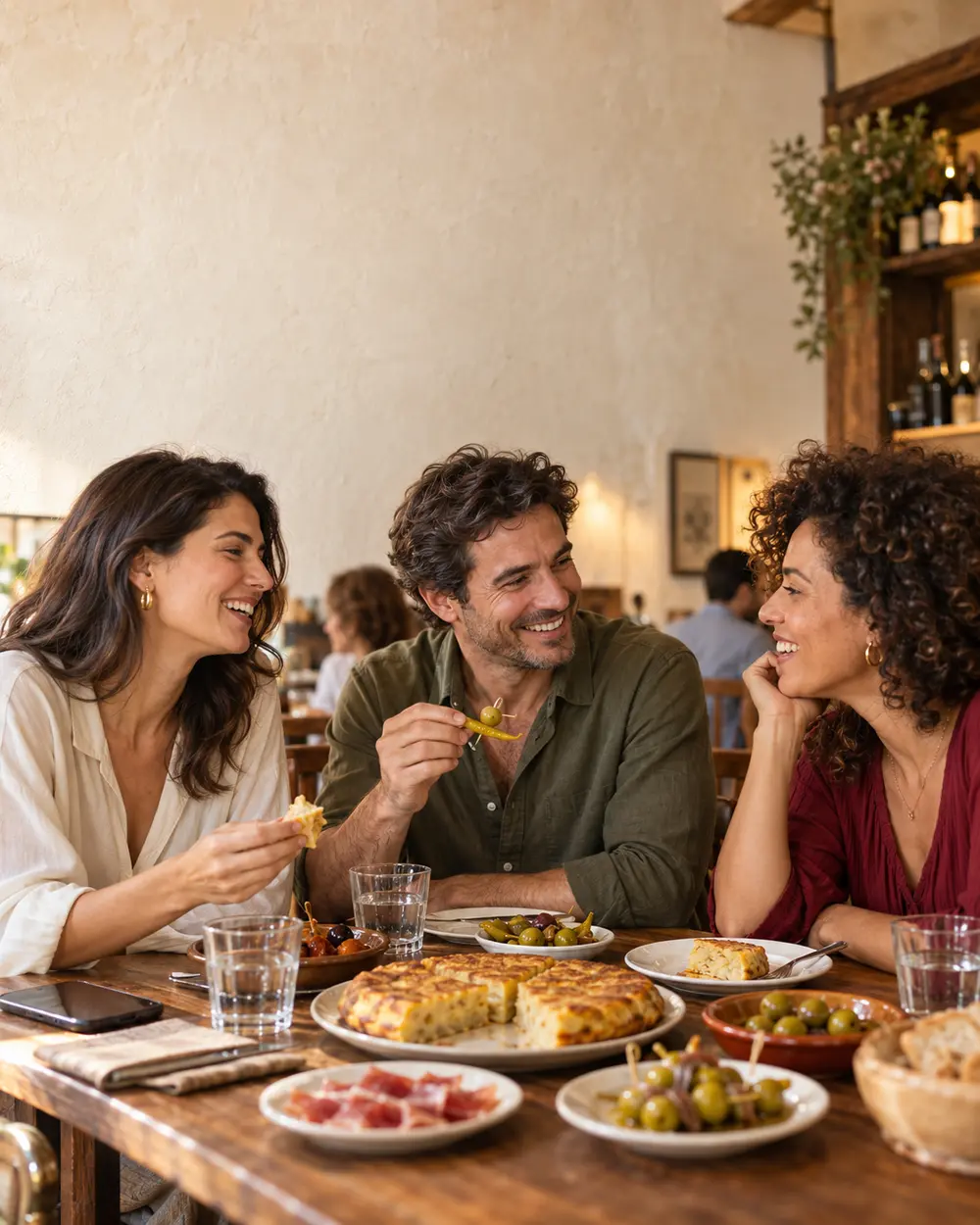 Amigos compartiendo tapas en una taberna